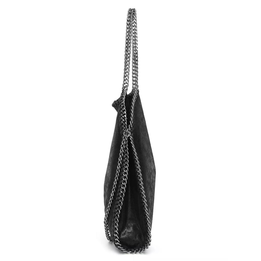 Chain-Trimmed PU Leather Shoulder Bag Black / onesize Apparel and Accessories