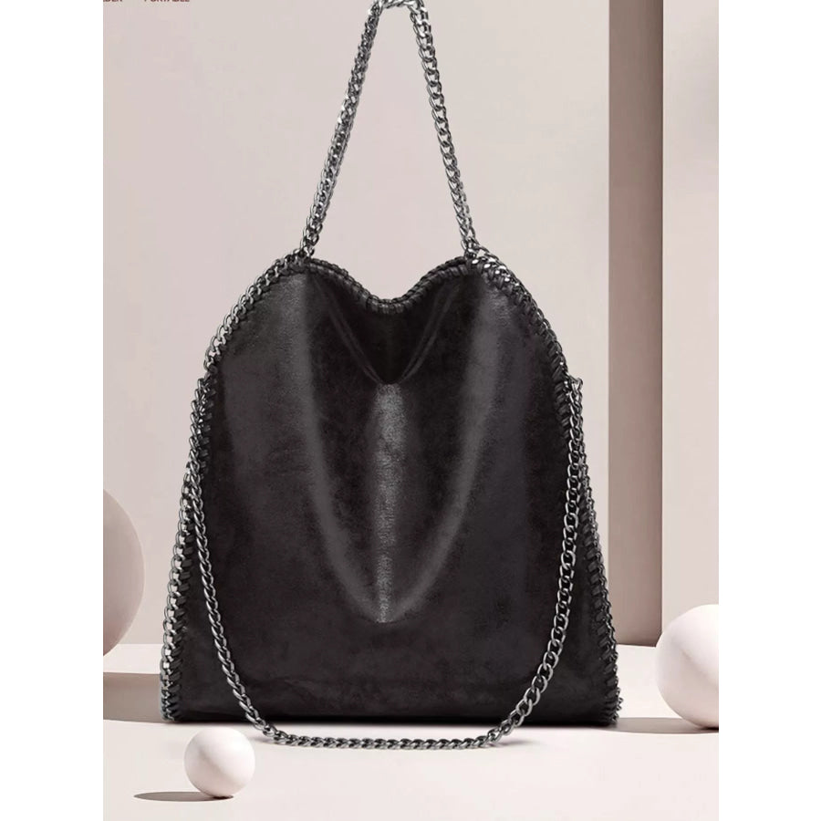 Chain-Trimmed PU Leather Shoulder Bag Black / onesize Apparel and Accessories