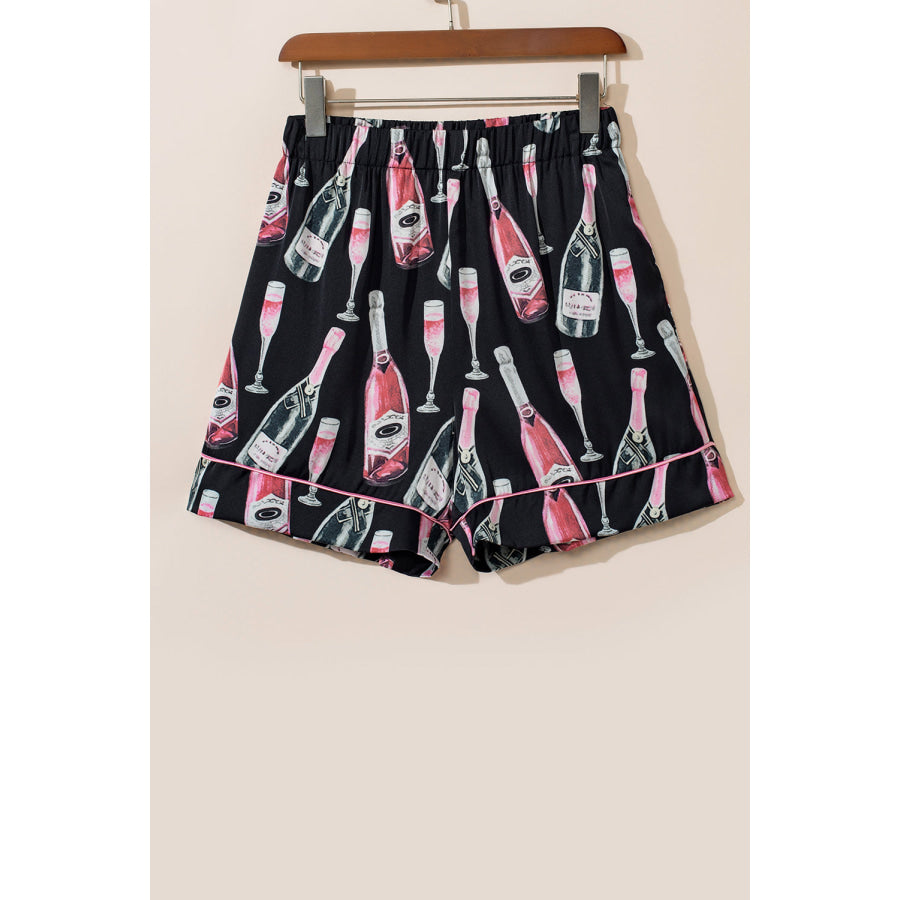 Champagne Print Short Sleeve Top and Shorts Set Apparel and Accessories