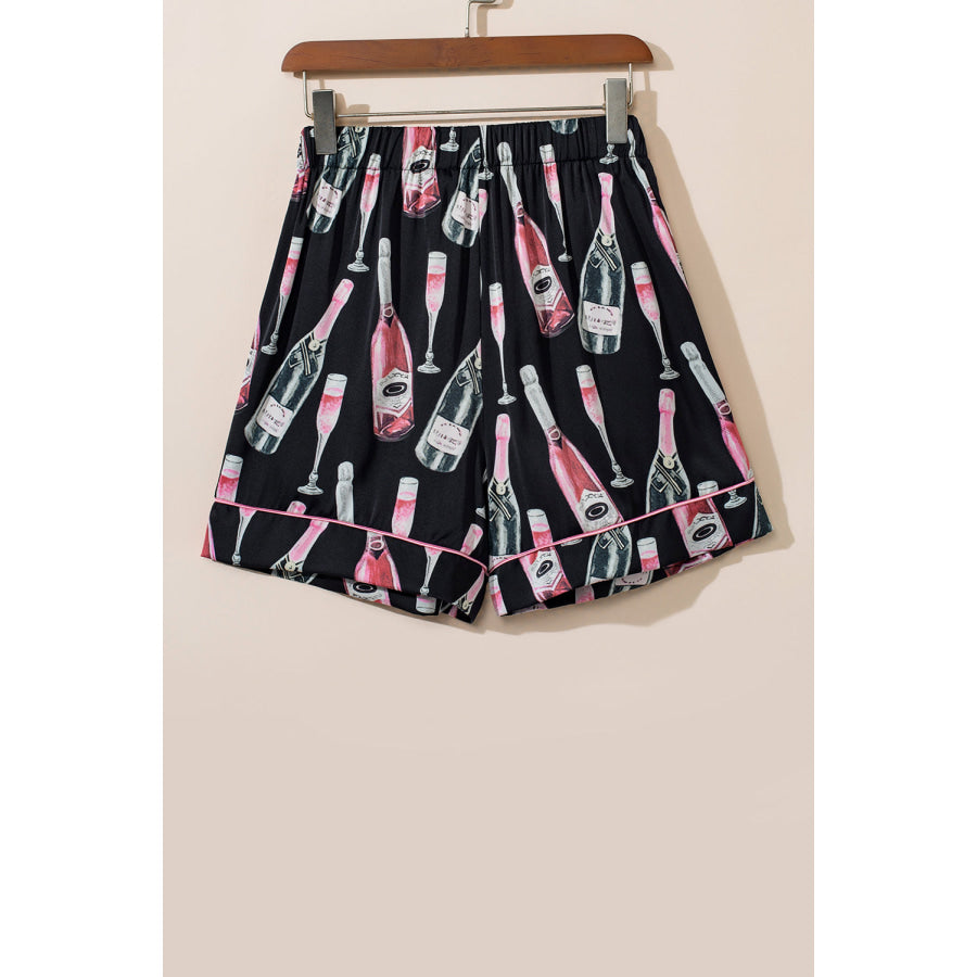 Champagne Print Short Sleeve Top and Shorts Set Apparel and Accessories