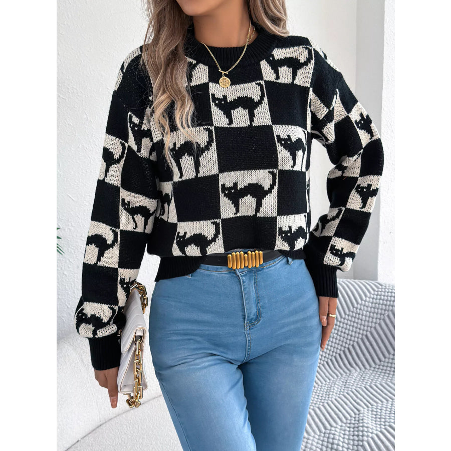 Checkerboard Halloween Graphic Sweater Apparel and Accessories