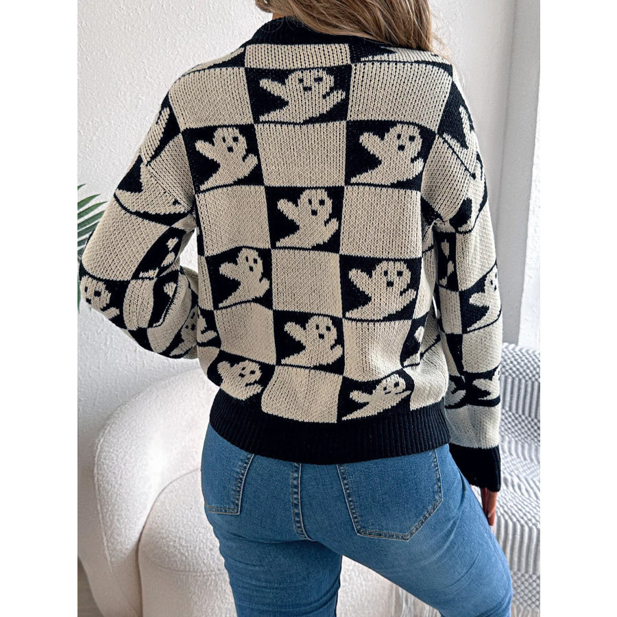 Checkerboard Halloween Graphic Sweater Apparel and Accessories
