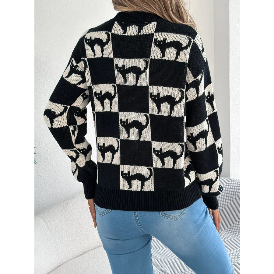 Checkerboard Halloween Graphic Sweater Apparel and Accessories