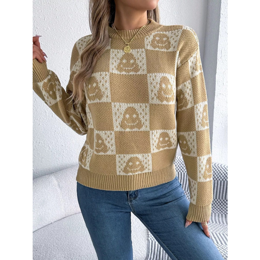 Checkerboard Halloween Graphic Sweater Apparel and Accessories