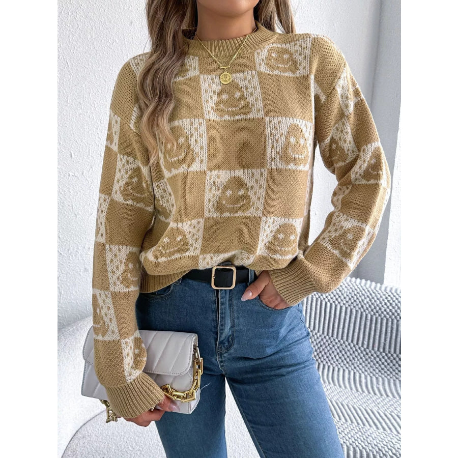 Checkerboard Halloween Graphic Sweater Apparel and Accessories