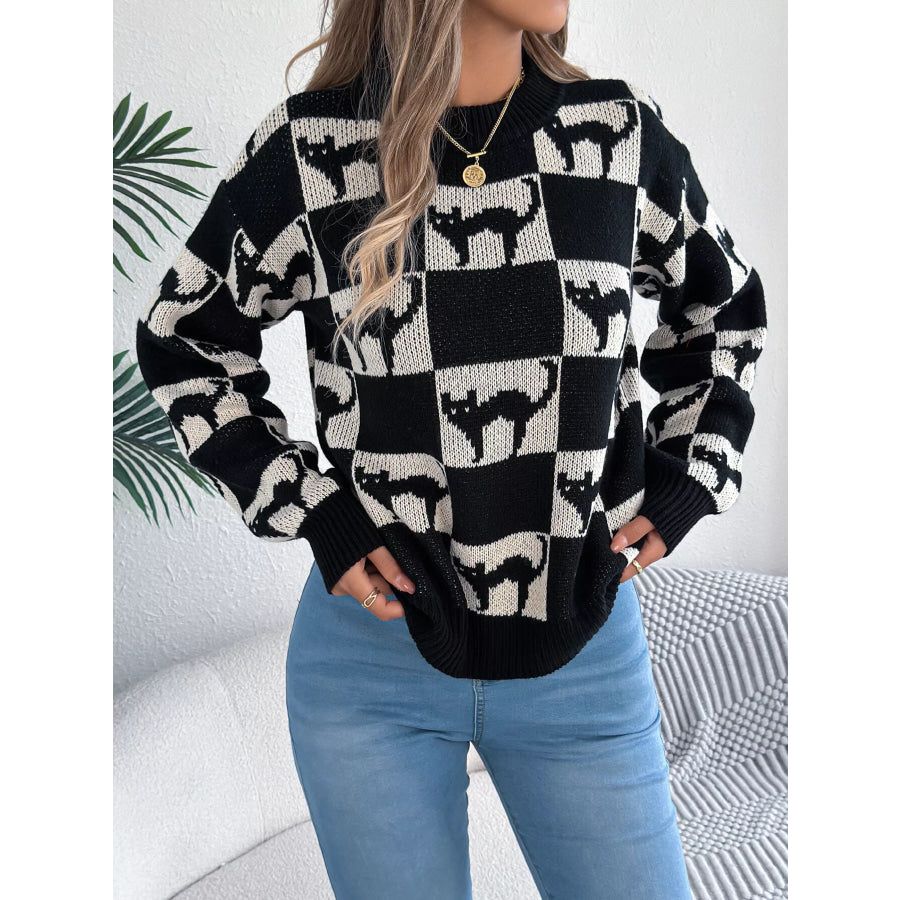 Checkerboard Halloween Graphic Sweater Apparel and Accessories
