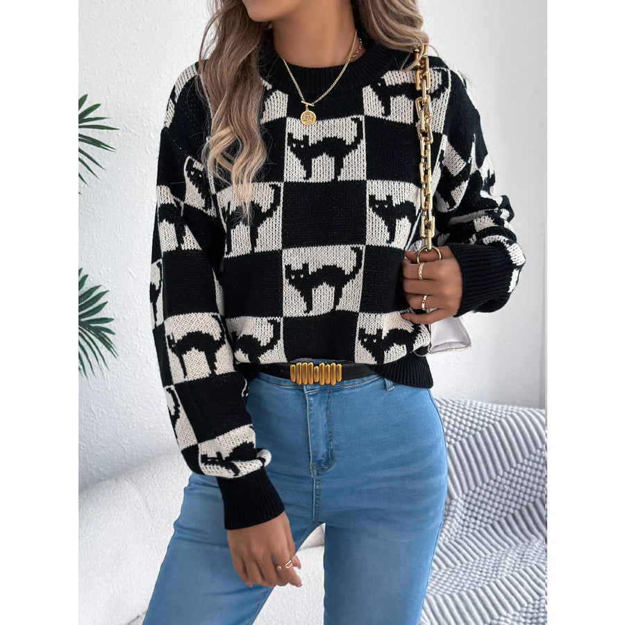 Checkerboard Halloween Graphic Sweater Apparel and Accessories