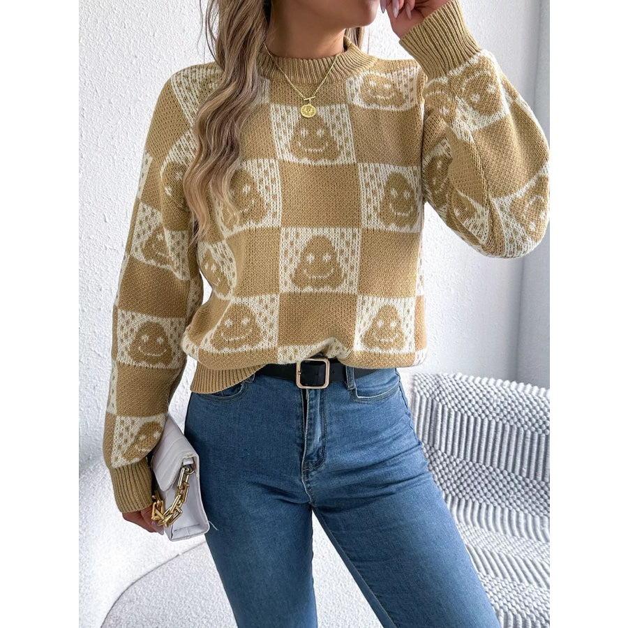 Checkerboard Halloween Graphic Sweater Apparel and Accessories