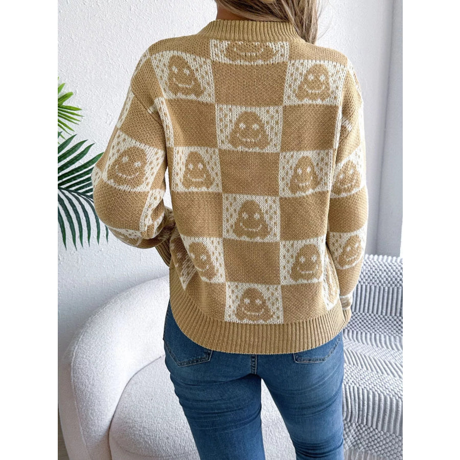 Checkerboard Halloween Graphic Sweater Apparel and Accessories