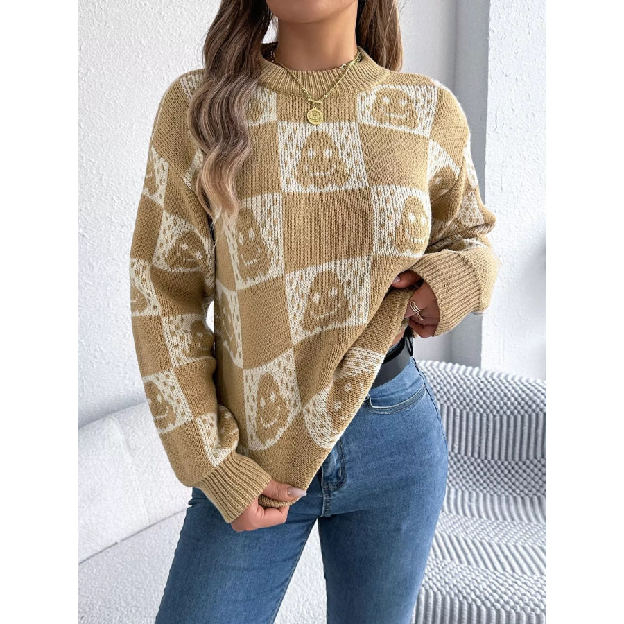 Checkerboard Halloween Graphic Sweater Apparel and Accessories