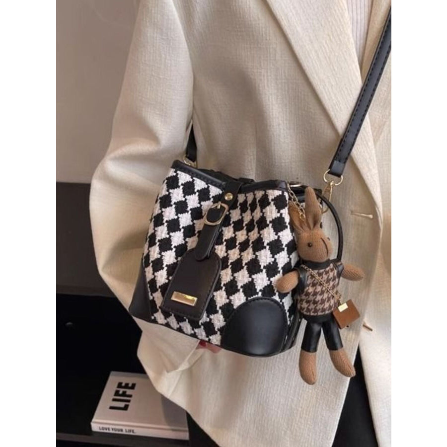 Checkerboard Pattern Bucket Crossbody Bag Black / One Size Apparel and Accessories