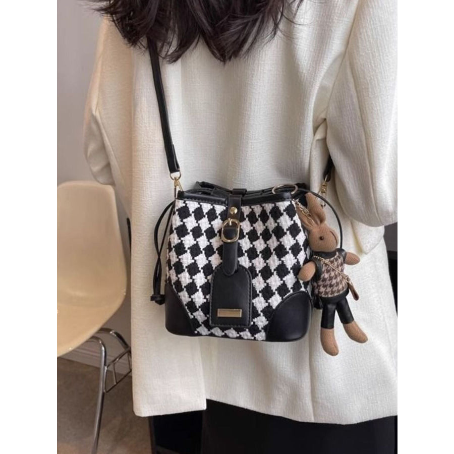 Checkerboard Pattern Bucket Crossbody Bag Black / One Size Apparel and Accessories