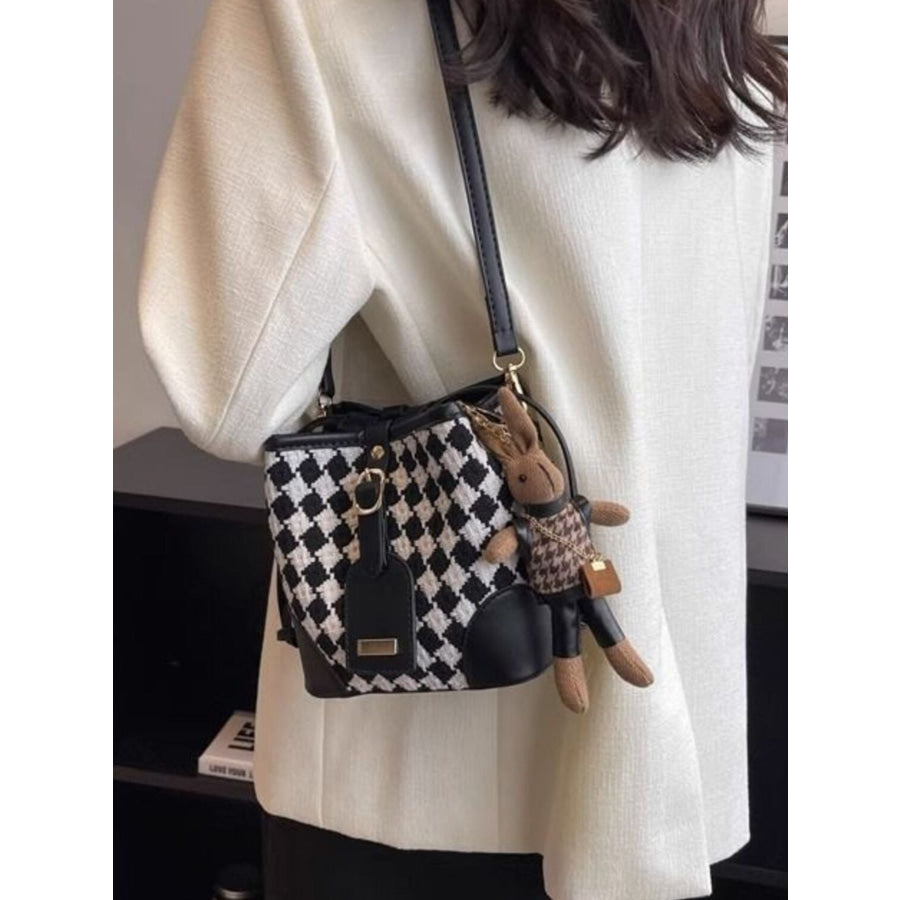 Checkerboard Pattern Bucket Crossbody Bag Black / One Size Apparel and Accessories