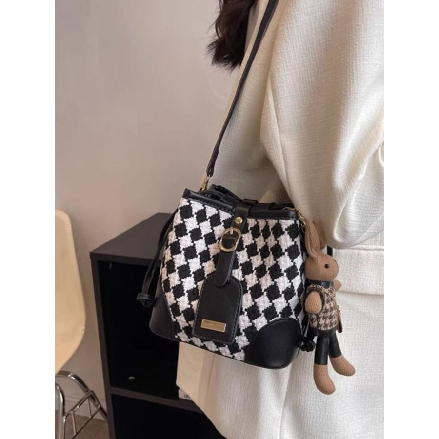 Checkerboard Pattern Bucket Crossbody Bag Black / One Size Apparel and Accessories