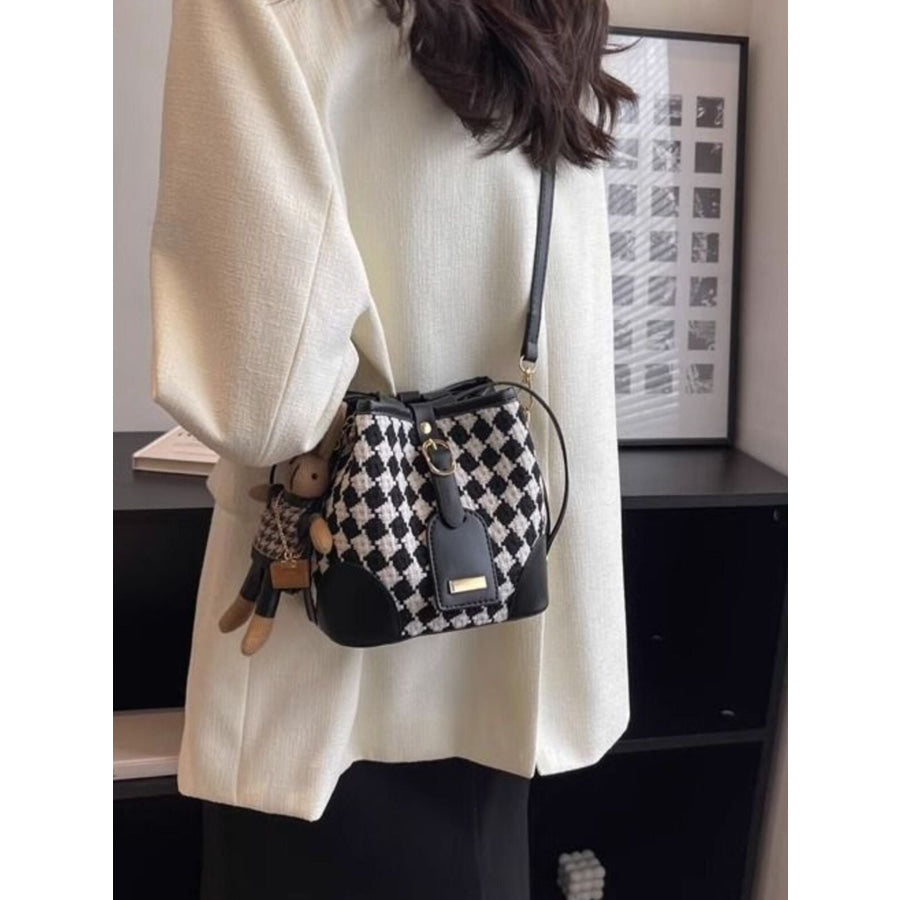 Checkerboard Pattern Bucket Crossbody Bag Black / One Size Apparel and Accessories
