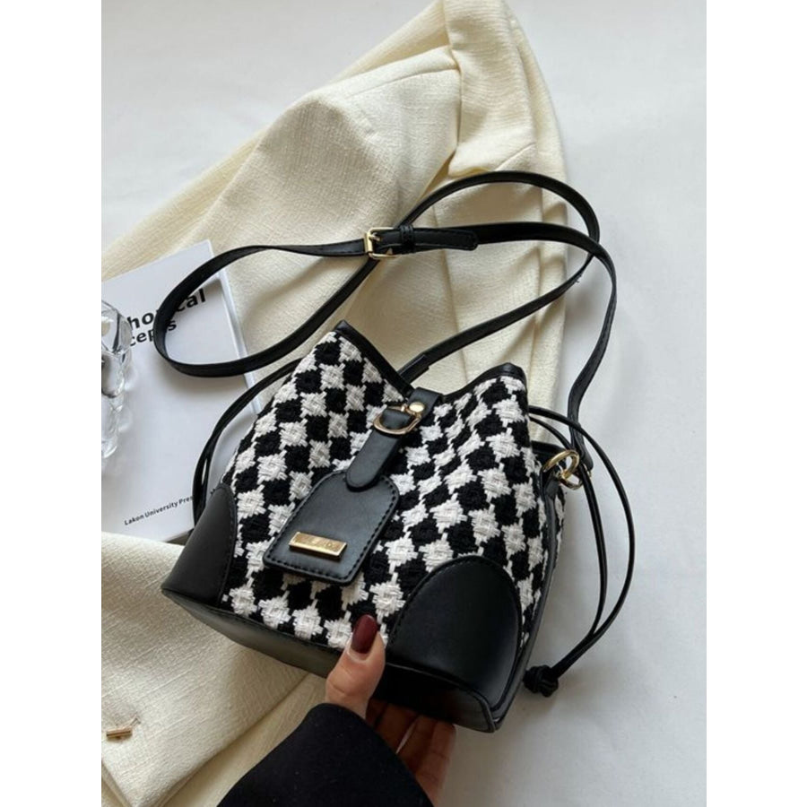 Checkerboard Pattern Bucket Crossbody Bag Black / One Size Apparel and Accessories