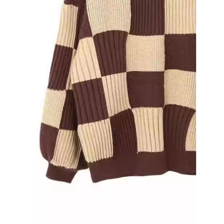 Checkerboard Pattern Oversized Sweater Apparel and Accessories