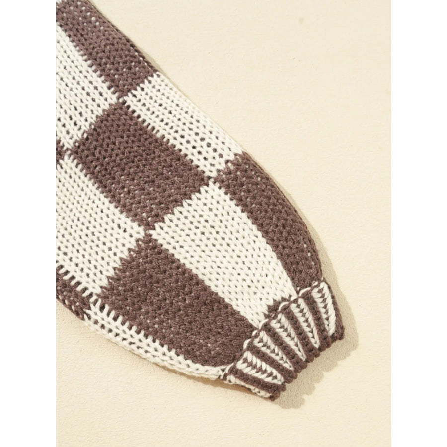 Checkerboard Pattern Sweater Cardigan Apparel and Accessories