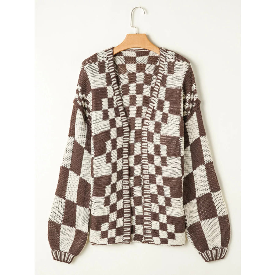 Checkerboard Pattern Sweater Cardigan Apparel and Accessories