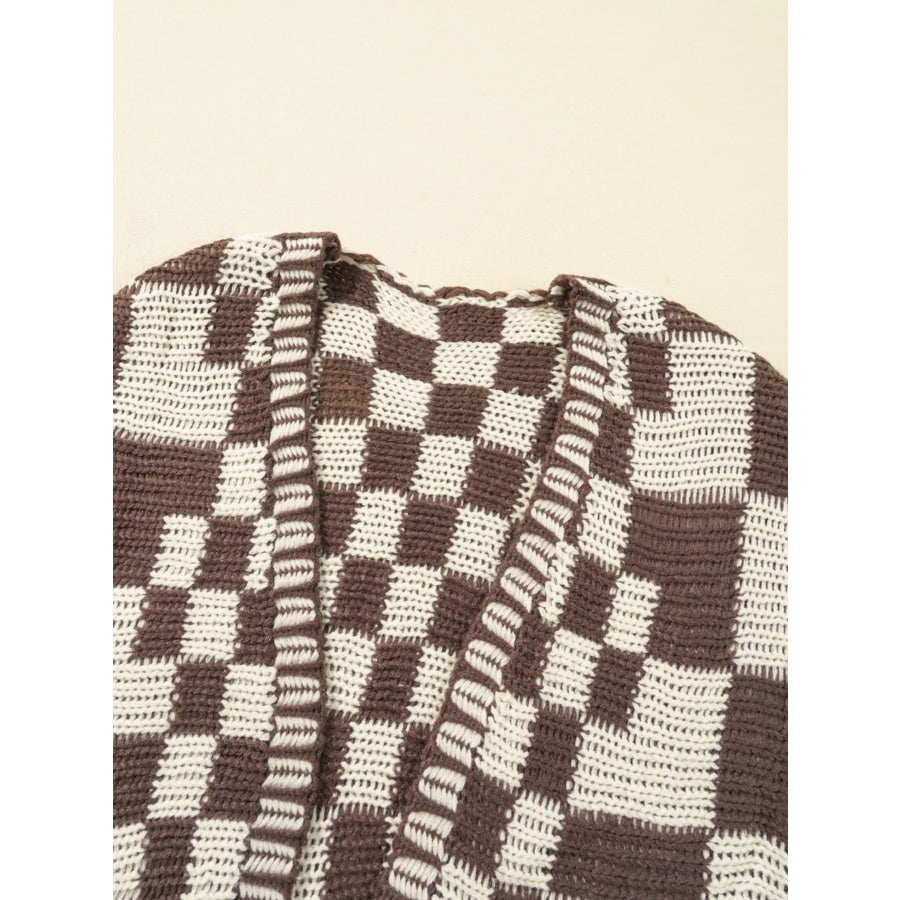Checkerboard Pattern Sweater Cardigan Apparel and Accessories