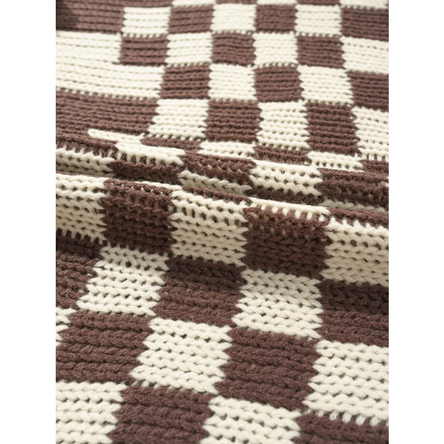 Checkerboard Pattern Sweater Cardigan Apparel and Accessories
