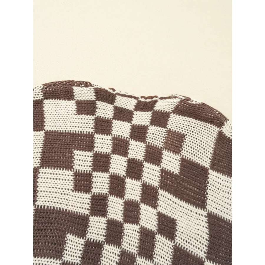 Checkerboard Pattern Sweater Cardigan Apparel and Accessories