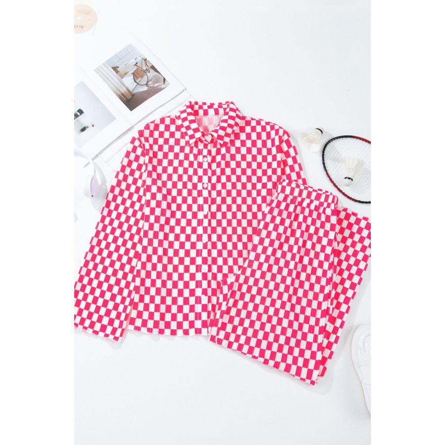 Checkerboard Print Long Sleeve Top and Pants Set Apparel and Accessories