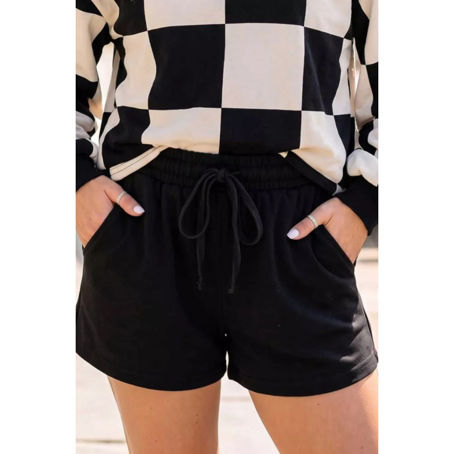 Checkerboard Print Sweatshirt and Shorts Set Black / S Apparel and Accessories