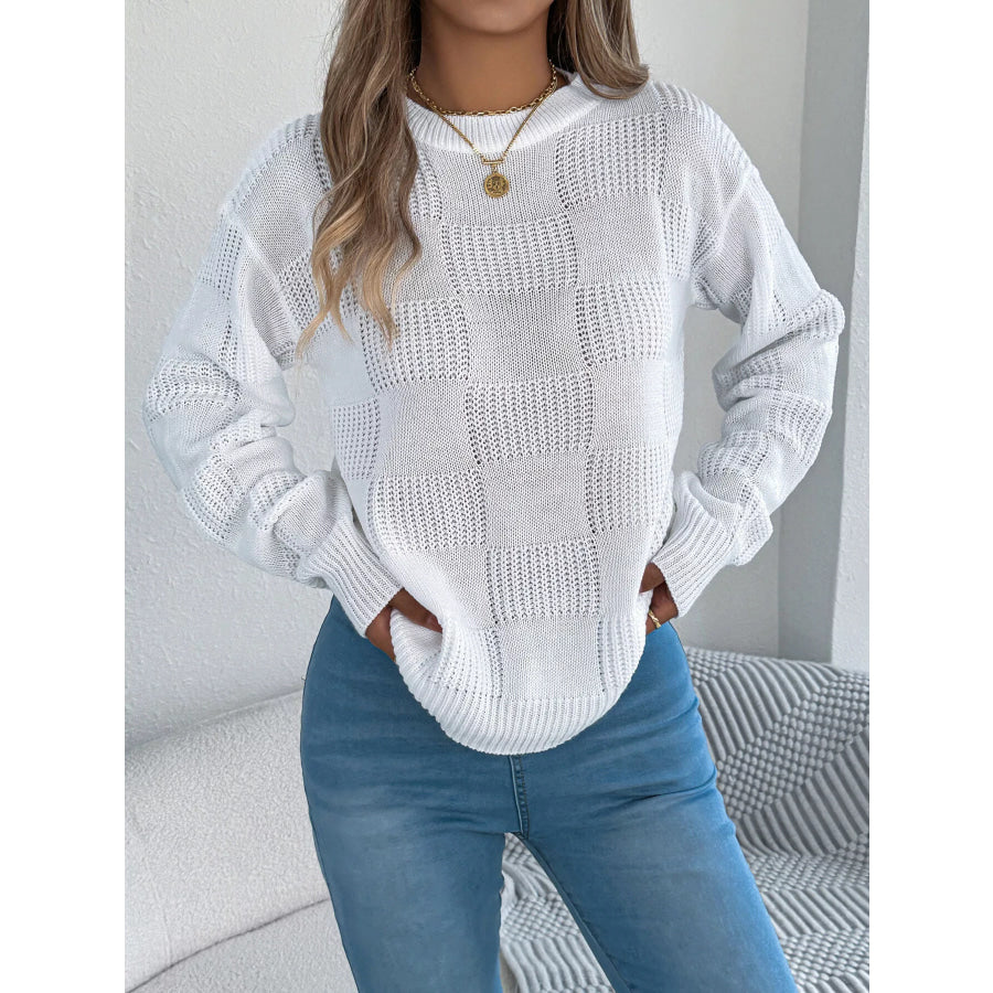Checkerboard Textured Knit Sweater Apparel and Accessories