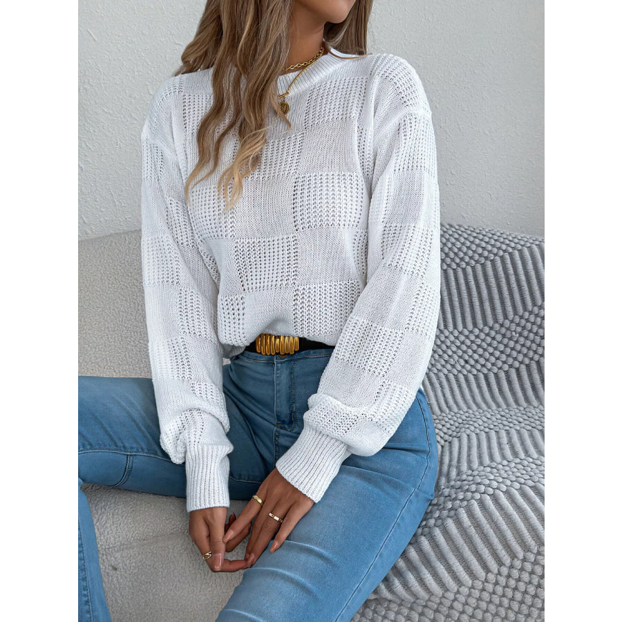 Checkerboard Textured Knit Sweater Apparel and Accessories