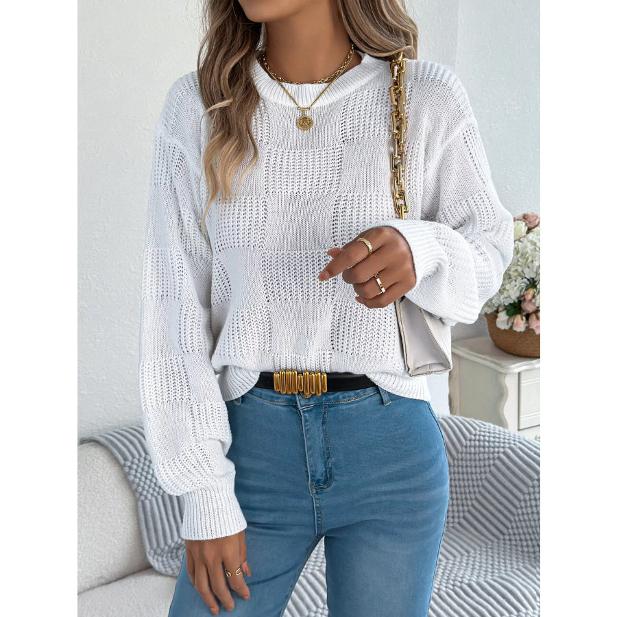 Checkerboard Textured Knit Sweater Apparel and Accessories