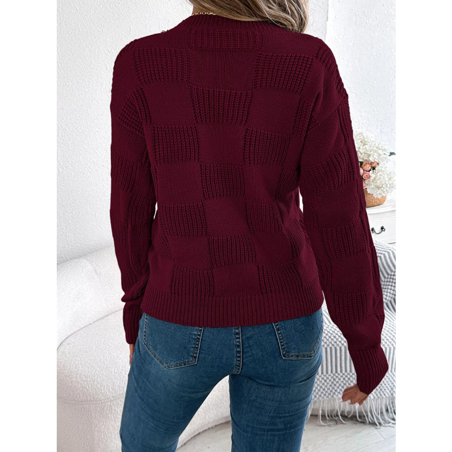 Checkerboard Textured Knit Sweater Apparel and Accessories