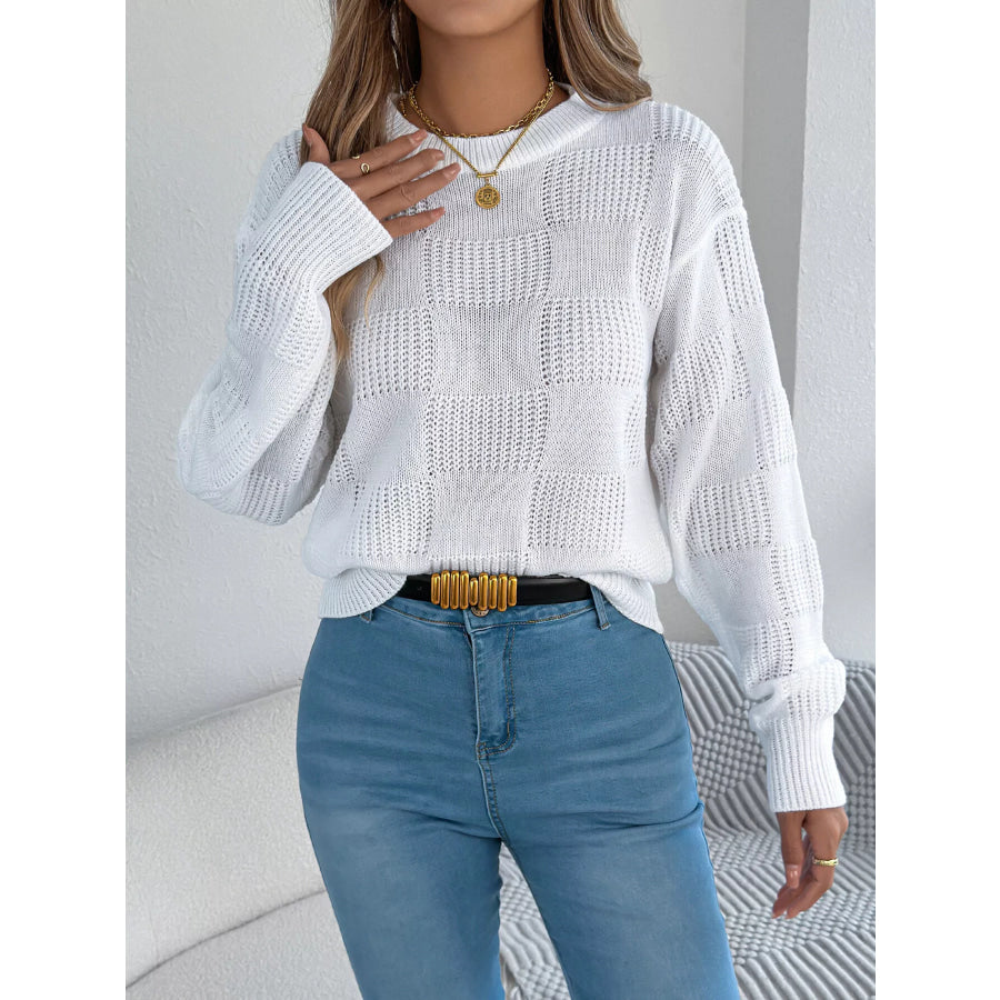 Checkerboard Textured Knit Sweater Apparel and Accessories