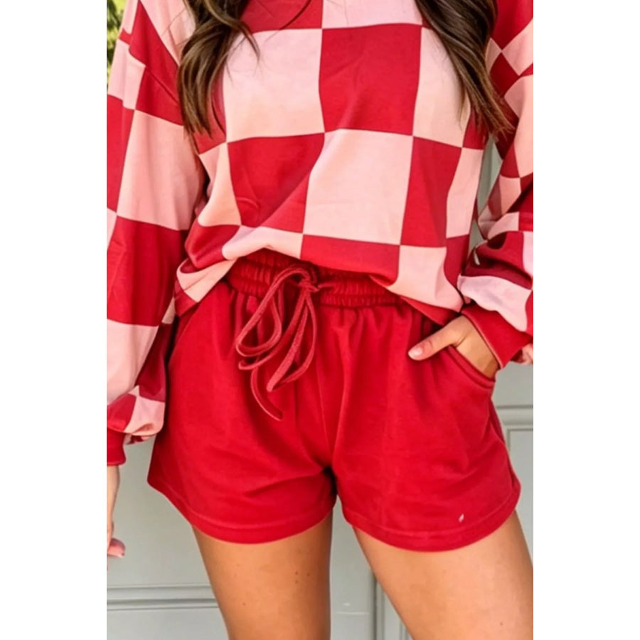 Checkerboard Top and Drawstring Shorts Cozy Set Apparel and Accessories