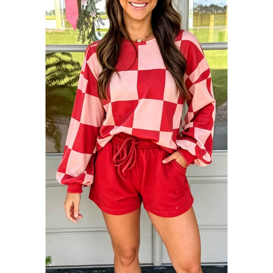Checkerboard Top and Drawstring Shorts Cozy Set Apparel and Accessories