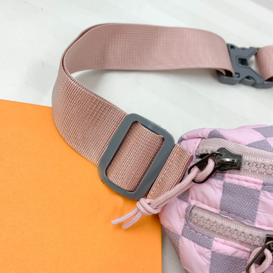 Checkered Adjustable Strap Nylon Crossbody Bag Apparel and Accessories