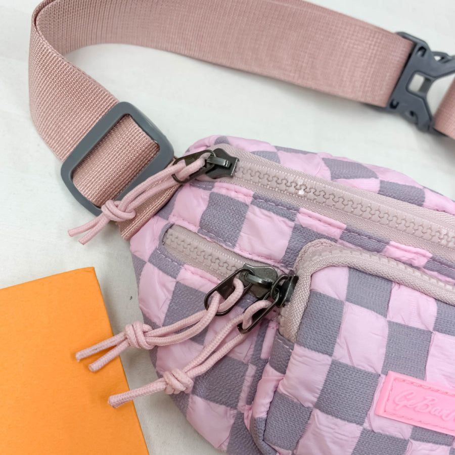 Checkered Adjustable Strap Nylon Crossbody Bag Apparel and Accessories