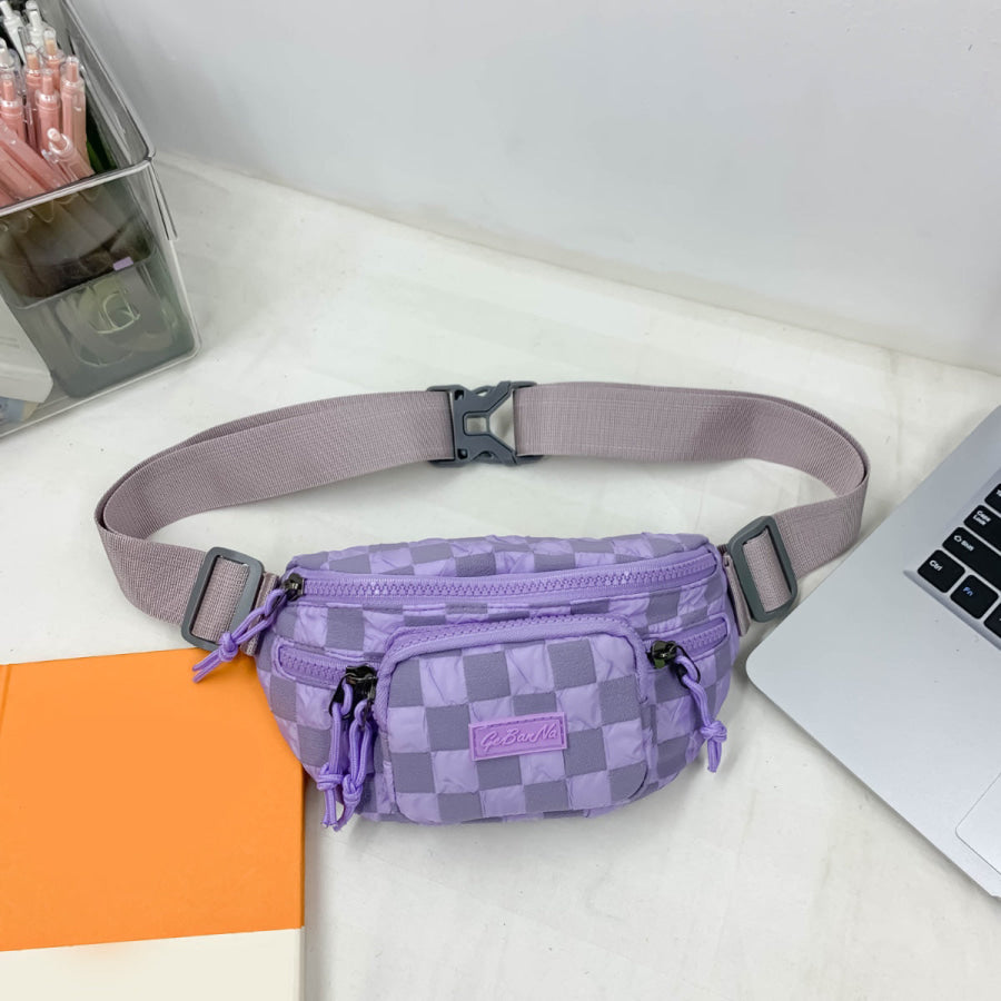 Checkered Adjustable Strap Nylon Crossbody Bag Lavender / One Size Apparel and Accessories