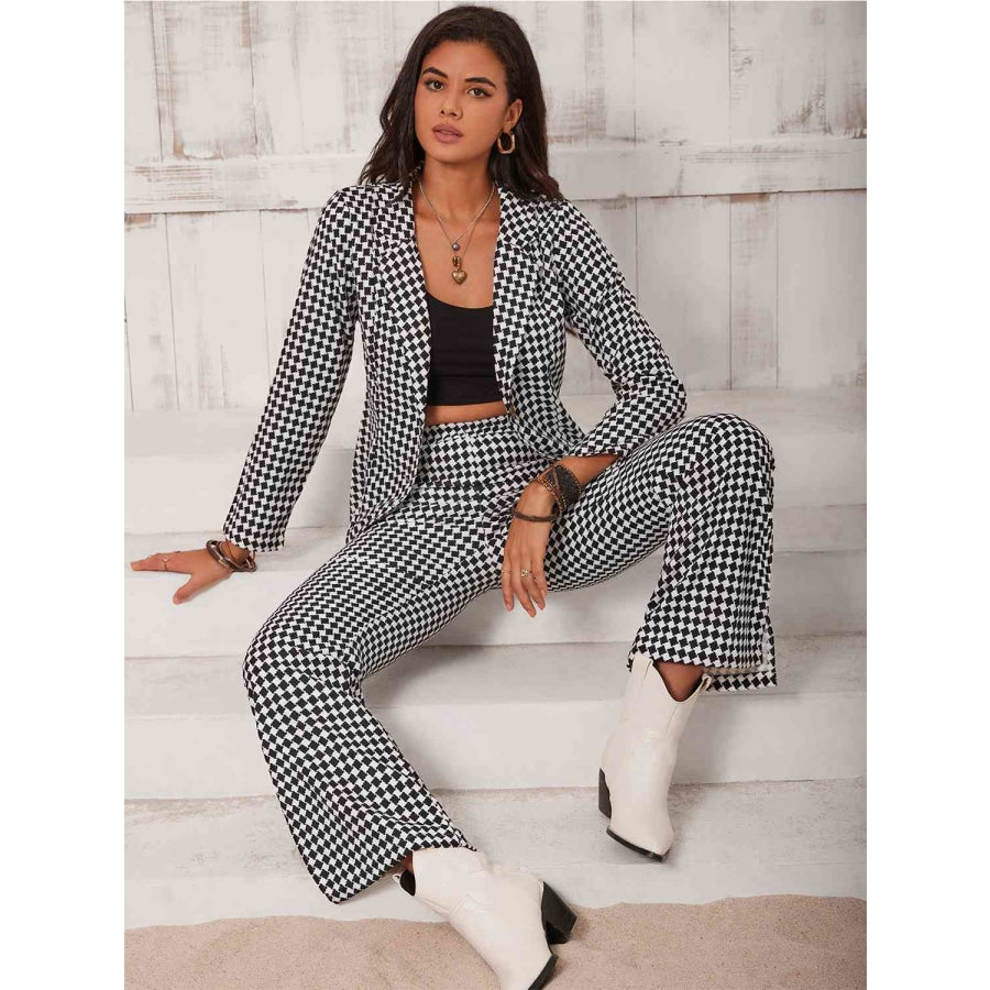 Checkered Blazer &amp; Slit Pants Set Plaid / S