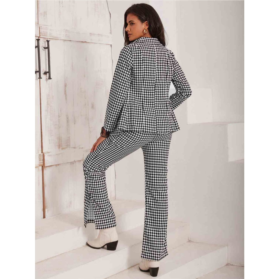 Sandee Rain Boutique - Checkered Blazer & Slit Pants Set Trendsi