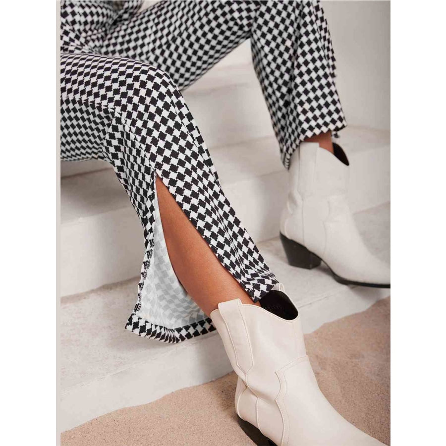 Checkered Blazer &amp; Slit Pants Set