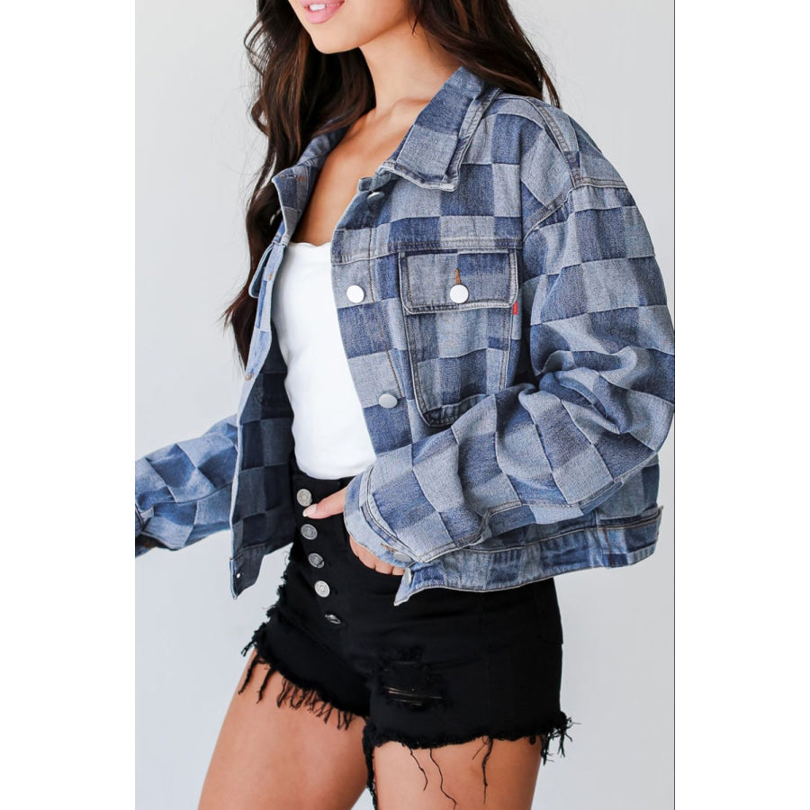 Checkered Button Up Denim Jacket Medium / S Apparel and Accessories