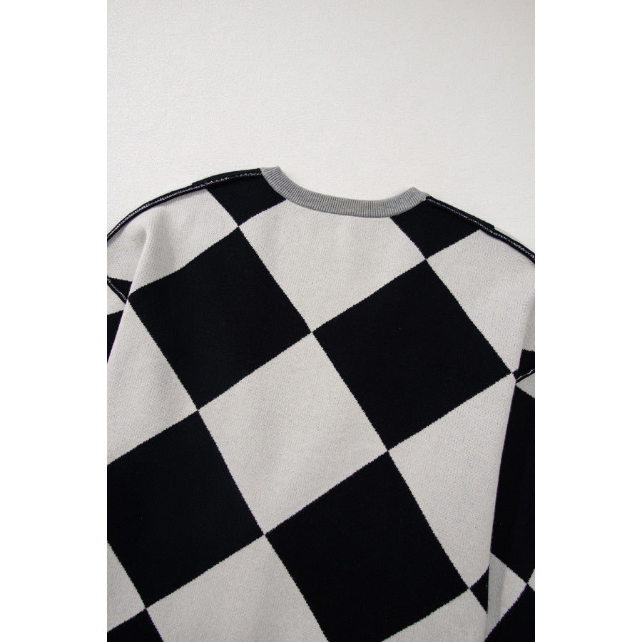 Checkered Button Up Long Sleeve Cardigan Apparel and Accessories