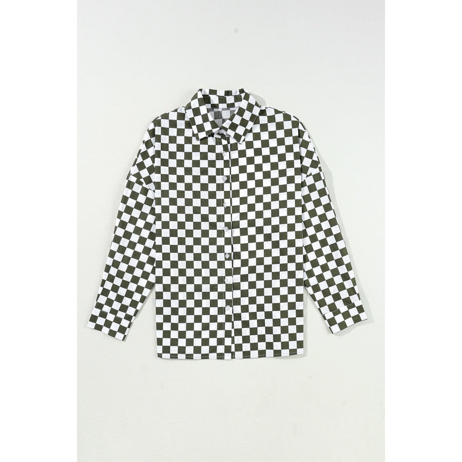 Checkered Collared Neck Long Sleeve Shirt Apparel and Accessories