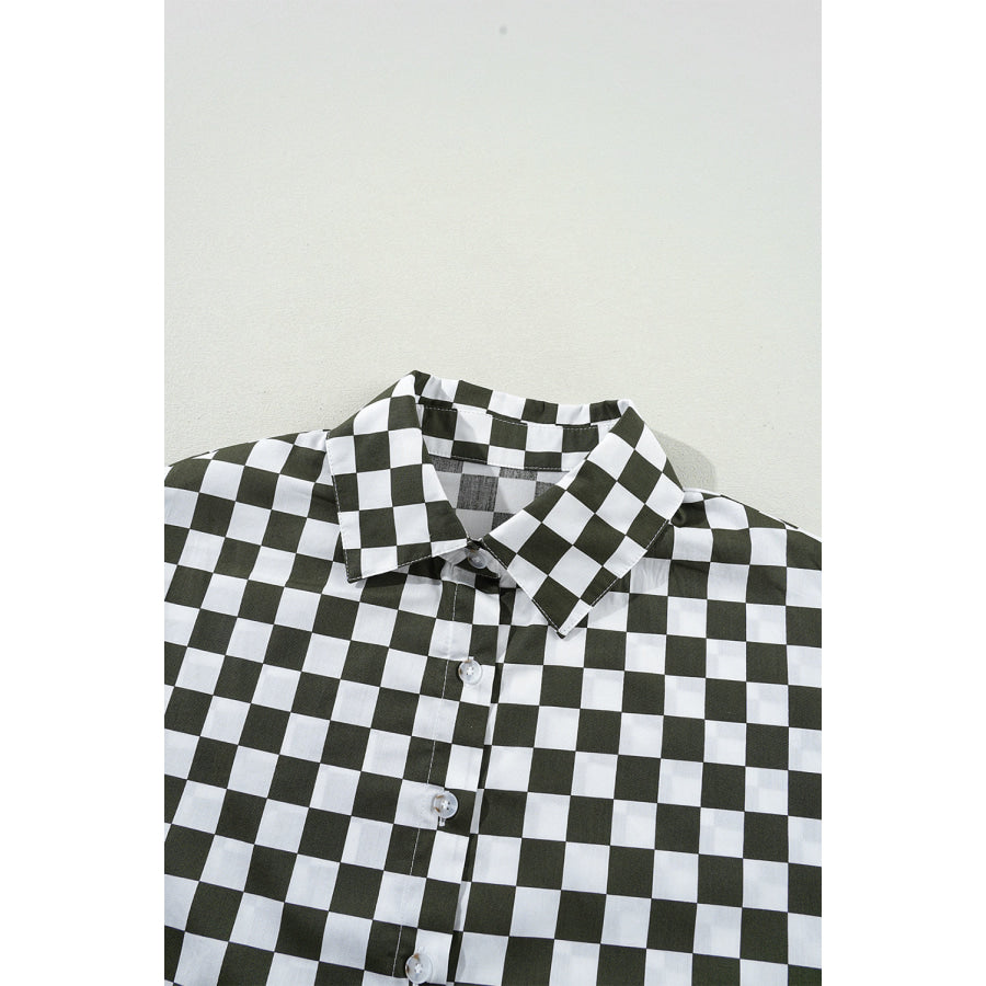 Checkered Collared Neck Long Sleeve Shirt Apparel and Accessories