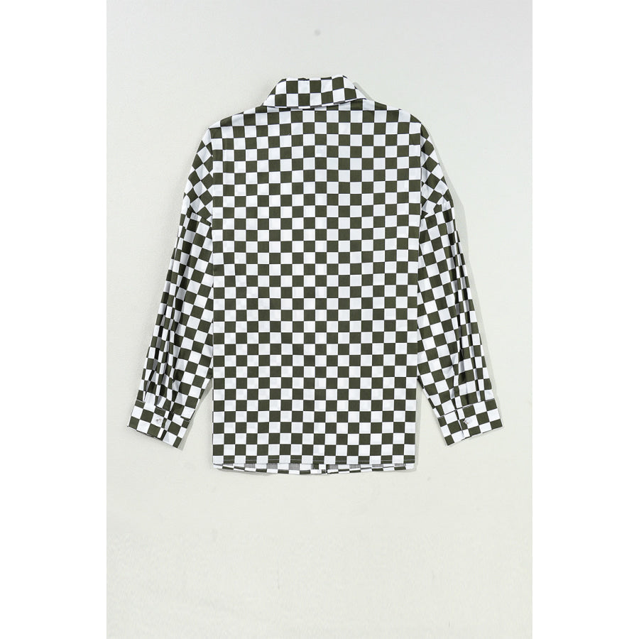 Checkered Collared Neck Long Sleeve Shirt Apparel and Accessories