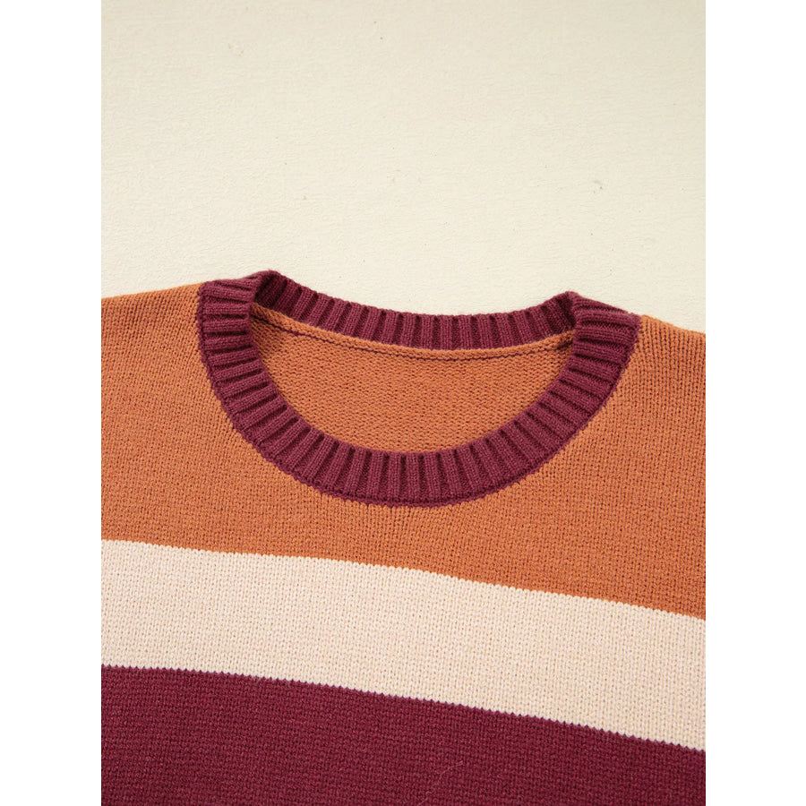 Checkered Color Block Knitted Drop Shoulder Sweater Apparel and Accessories