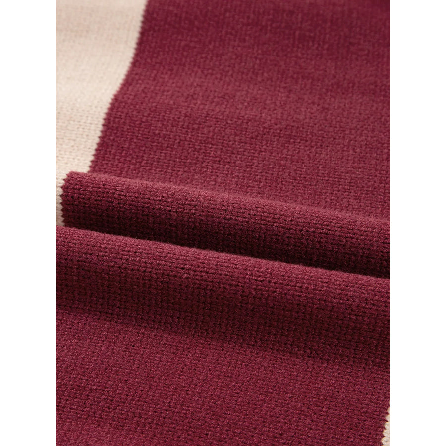 Checkered Color Block Knitted Drop Shoulder Sweater Apparel and Accessories