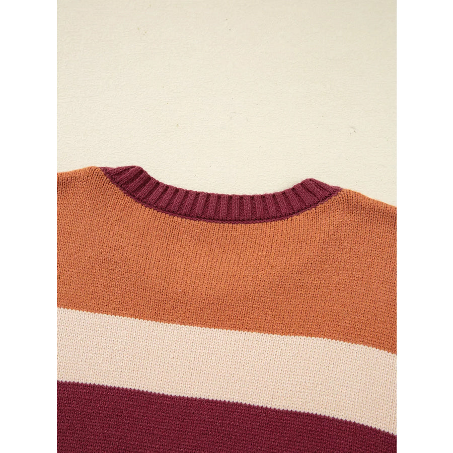 Checkered Color Block Knitted Drop Shoulder Sweater Apparel and Accessories