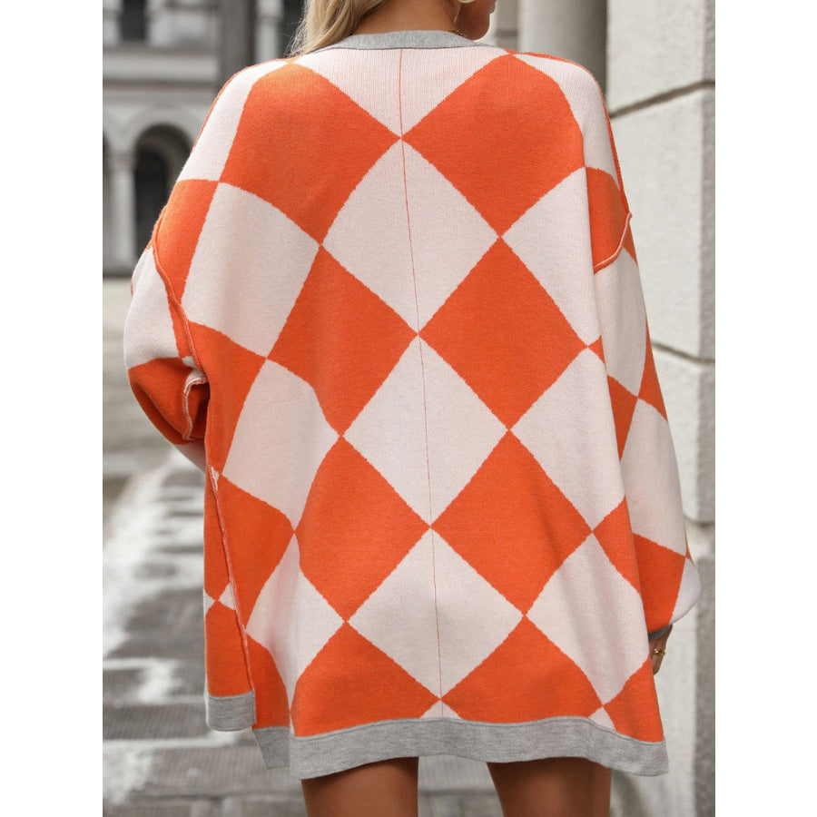 Checkered Dropped Shoulder Long Sleeve Cardigan Apparel and Accessories